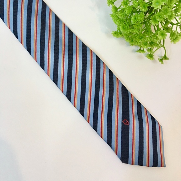 Dior Other - DIOR Logo Silk Blend Stripe Necktie Blue Red Tan